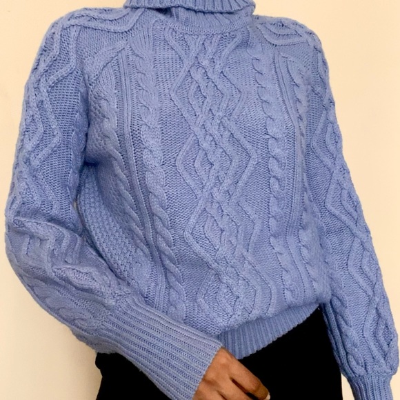 Mango Sweaters - Mango Cozy Periwinkle blue woollen cable knit sweater.